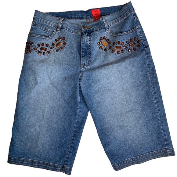 V. Cristina Capri Jeans Women’s Sz 14 Capri Gem Stones Medium Wash Stretch NEW - Picture 1 of 8